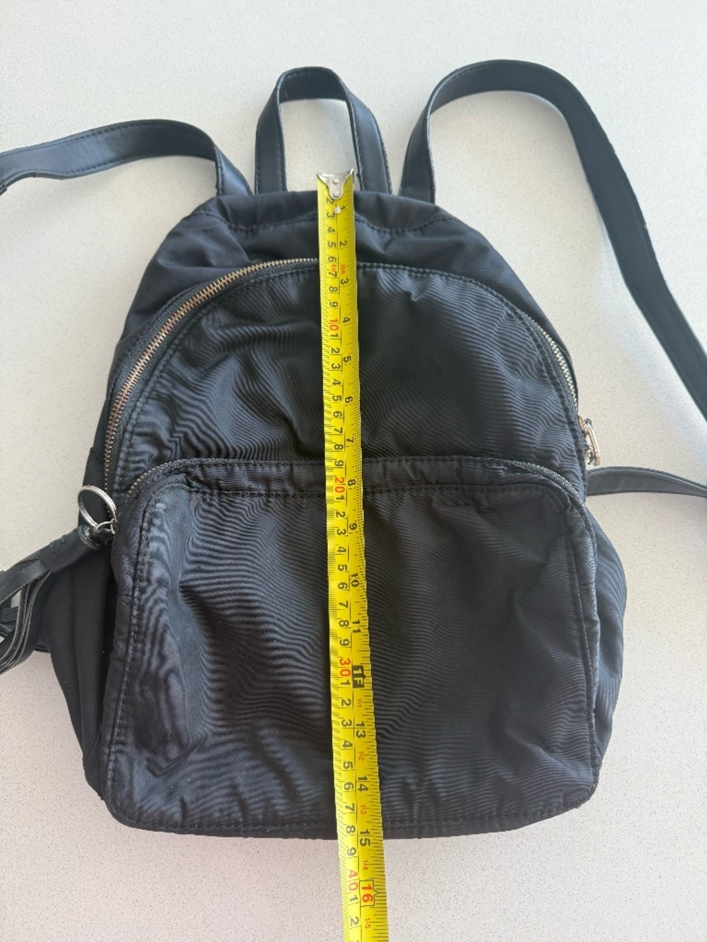 Black Nylon Mini Backpack | Gold Hardware 2 Pocket Backpack - Picture 8 of 9